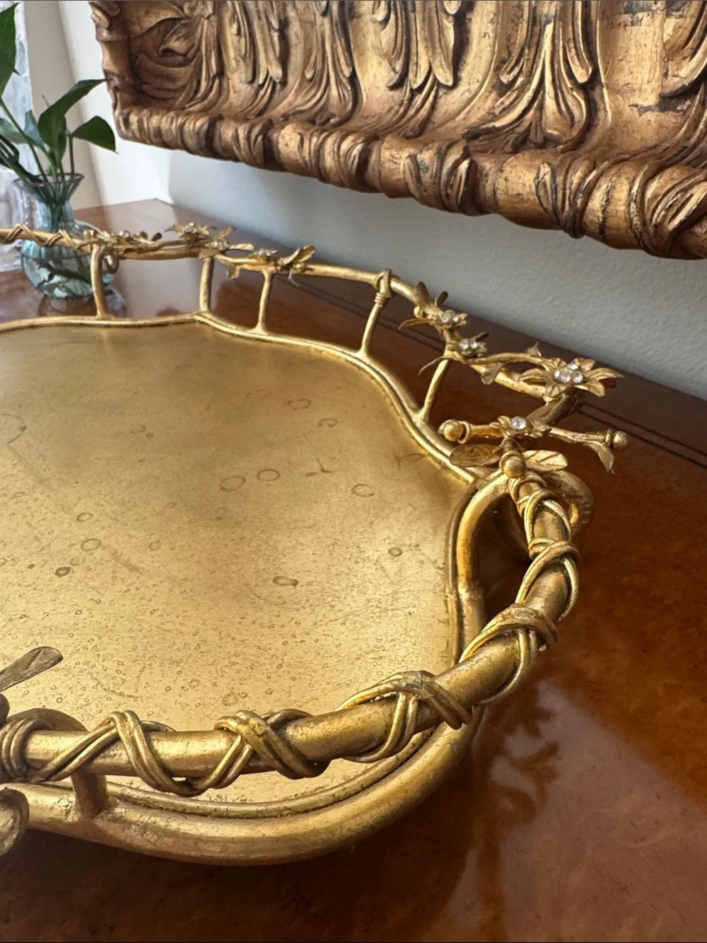 Gold Floral Decorative Vanity Tray - Elegant Home Bath Accessory